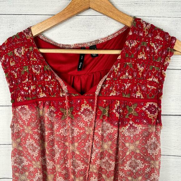 Mng Mango Suit Womens size 6 Drop Waist Sleeveless Beaded Day Mini Dress Red - Picture 3 of 11